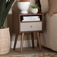 Baxton Studio FP-11019-GreyWalnut-NS Baxton Studio Elario Mid-Century Modern Two-Tone Grey and Walnut Brown Finished Wood 1-Drawer Nightstand